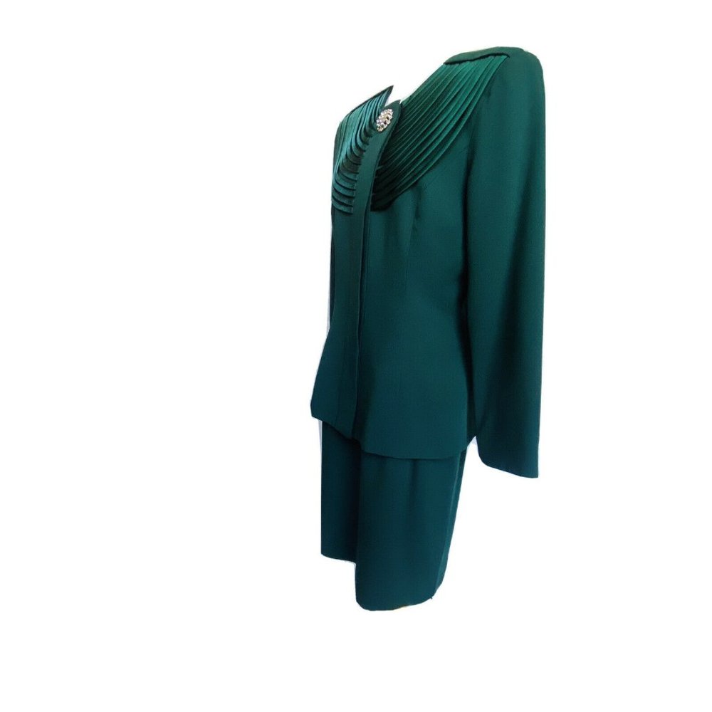 Karen Lawrence by Matthew Vintage Emerald Green Two-Piece Skirt Suit Bib Collar - Picture 6 of 12